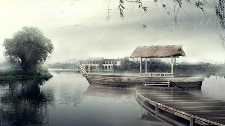 Serene Rainy Lake Landscape wallpaper
