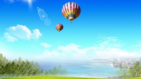 Colorful Hot Air Balloons Over a Scenic Landscape wallpaper