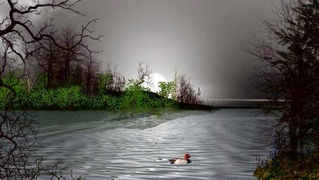 Mystical Moonlit Lake Scene wallpaper