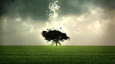 Mystical Tree in a Dreamy Landscape wallpaper