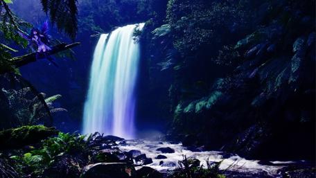 Dreamy Fairy at the Enchanted Waterfall wallpaper