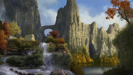 Mysterious Cliffs and Enchanted Falls wallpaper