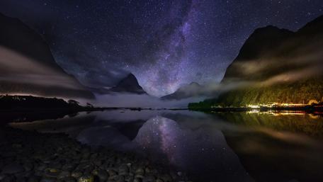 Milky Way Over Serene Lake at Night wallpaper