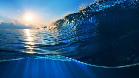 Sunlit Ocean Wave at Dawn wallpaper