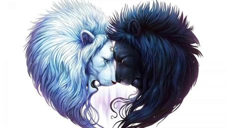 Black and white lion heads wallpaper