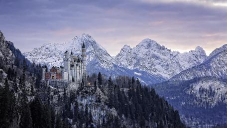 Majestic Neuschwanstein Winter Panorama wallpaper