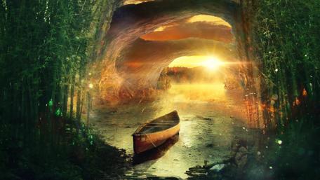 Golden Journey through Enchanted Waters wallpaper