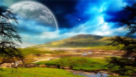 Planet over the hill - Fantasy art wallpaper