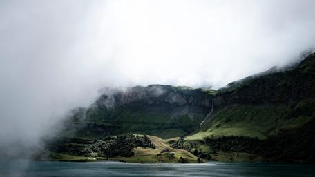 Misty Hills Reflected in Tranquil Waters wallpaper