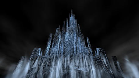 Mystical Crystal Fortress Rising From Darkness wallpaper