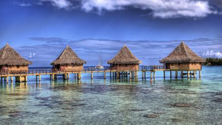 Overwater Bungalows in Summer Paradise wallpaper