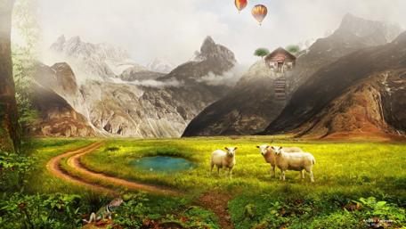 Floating Dreams in Enchanted Meadows wallpaper