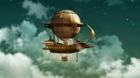 Mystical Airship Adventure Across Starry Skies wallpaper