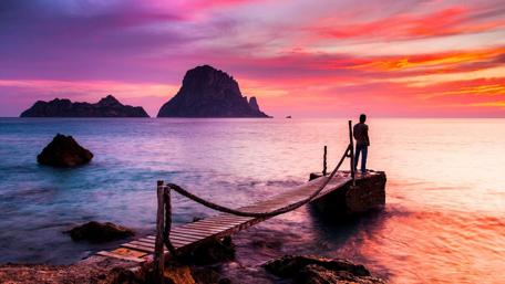 Sunset Contemplation on Ibiza Pier wallpaper