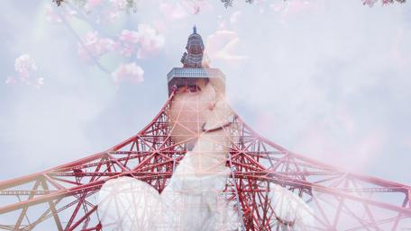 Blossoms and Dreams in Japan's Skyline wallpaper