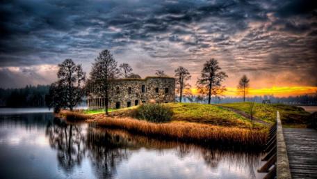 Majestic Island Castle at Sunset wallpaper