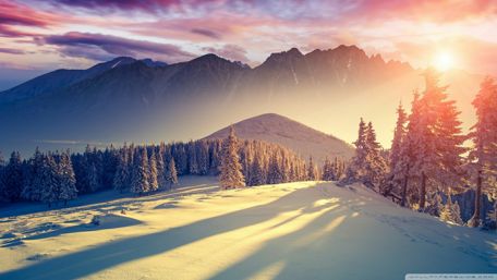 Stunning Winter Landscape with Snowy Mountains wallpaper