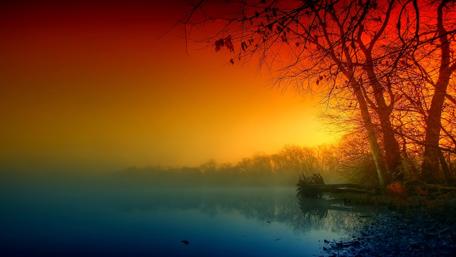 Misty Lake at Twilight Glow wallpaper