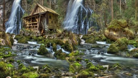 Enchanted Waterfall Cottage Retreat wallpaper