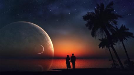 Twilight Embrace Under a Cosmic Sky wallpaper
