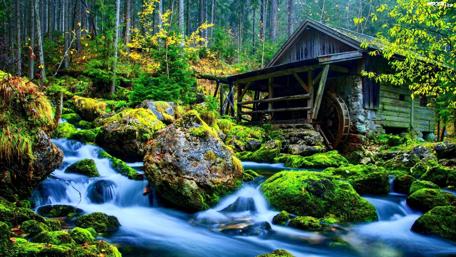 Old water mill, Gollinger Waterfall, Austria wallpaper
