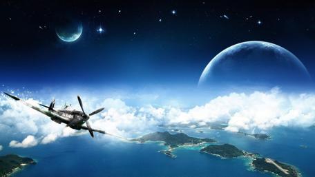 Mystical Airborne Journey to Distant Worlds wallpaper