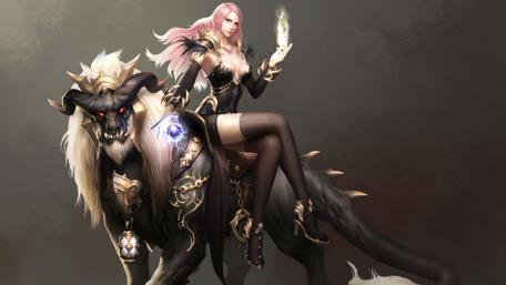 Enchanted Warrior with Mystic Beast wallpaper
