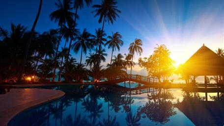 Serene Sunset by the Poolside wallpaper