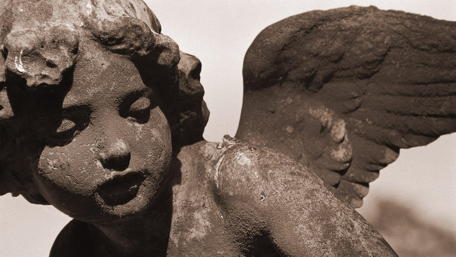 Ancient Angelic Sculpture in Monochrome wallpaper