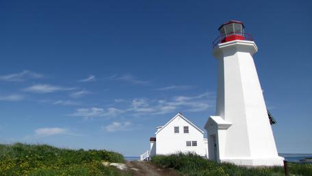 Lighthouse on Tranquil Shore of Quebec wallpaper