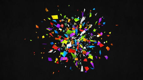 Vibrant Chaos of Colorful Shapes Spread Across Black Canvas wallpaper
