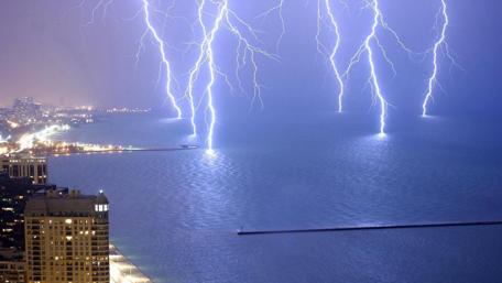 Electric Storm Over Coastal City wallpaper