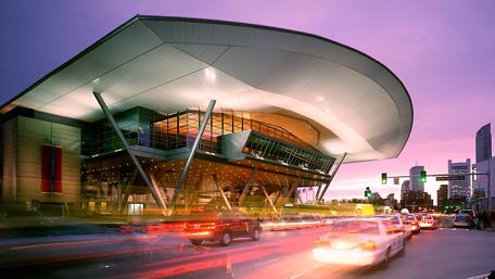 Vibrant Nighttime View of Boston Convention Centre wallpaper