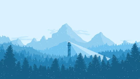Tranquil Mountain Valley with Lighthouse Wallpaper wallpaper