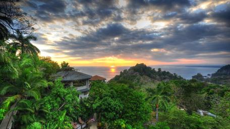 Serene Sunset Over Tranquil Sea and Lush Palms wallpaper