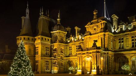 Majestic Castle Illuminated at Night wallpaper