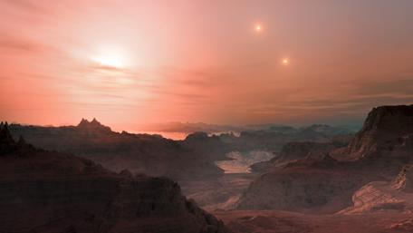 Twin Suns Over Alien Landscapes wallpaper