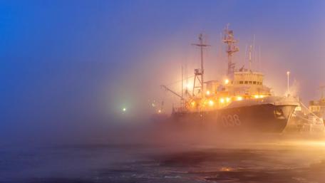 Misty Night Harbor Lights wallpaper