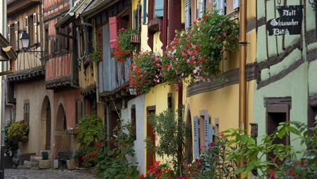 Charming Village Street in Eguisheim, France wallpaper