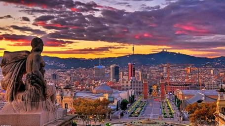 Barcelona Sunset Overlooking the Cityscape wallpaper