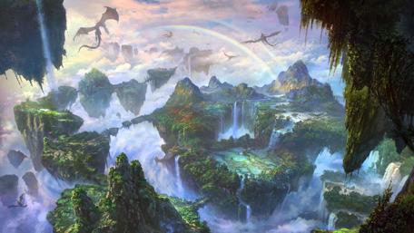 Mystical Dragon Realm in Misty Mountains wallpaper