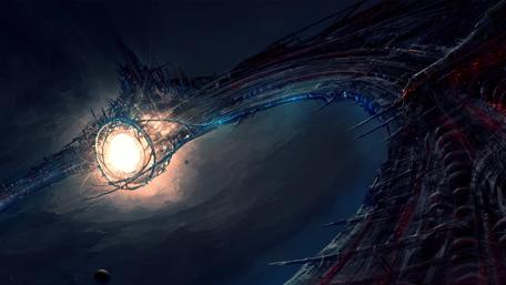 Futuristic Space Gateway and Celestial Wonders wallpaper