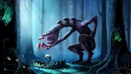 Giant Hand in Enchanted Forest Scene wallpaper
