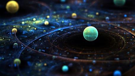 Cosmic Dance of Celestial Bodies in Space Art wallpaper
