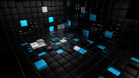 Dynamic Blue and Black Cubes in Space wallpaper