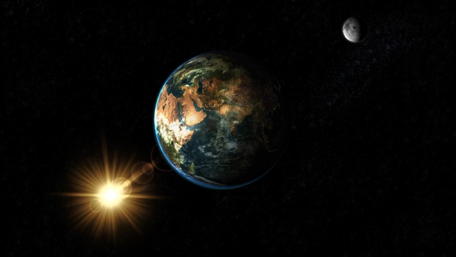 Earth and Moon with Rising Sun wallpaper