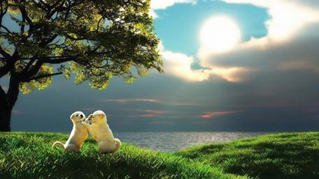 Puppies Under a Magical Tree wallpaper