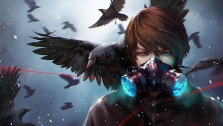 Mysterious Avian Whisperer Amidst the Chaos wallpaper