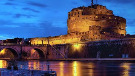 Night Illumination of Angel Castle in Rome wallpaper