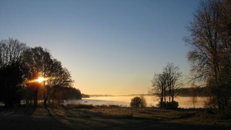 Serene Morning Mist and Sunset Beauty wallpaper